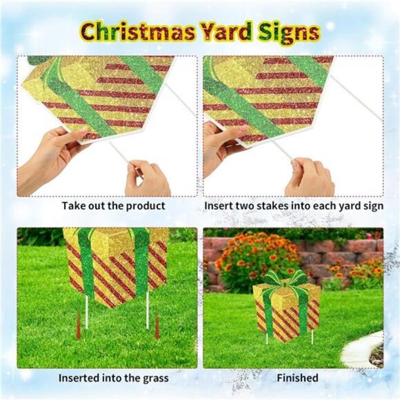 9 Pcs Christmas Decoration Outdoor Yard Sign with Stakes Xmas Lawn Sign Box Sign - Picture 4 of 8